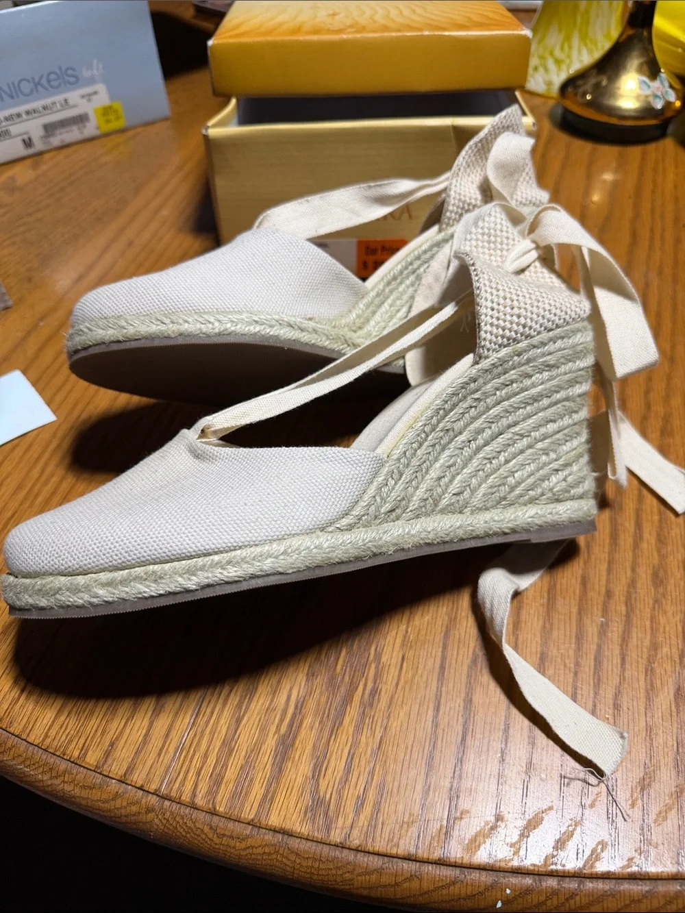 Sahara Cancun Size 8 Canvas Espadrille Wedges in Cream with Ankle Wraps